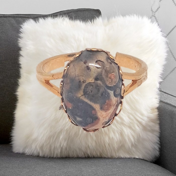 Gold Tone Adjustable Ring with Natural Gemstone - Picture 4 of 6